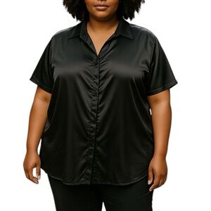 Additional Elle Satin Short Sleeve Blouse Black